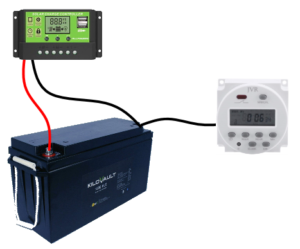 charge controller and timer connected to battery